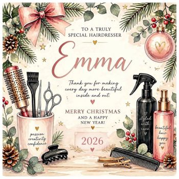 A Special Christmas Card for a Special Hairdresser
Show your favourite hairdresser just how much they are&nbsp;appreciated&nbsp;this Christmas with this unique and thoughtful Trinket Card.
Whether they&rsquo;ve transformed your hair, made you feel fabulous or simply become someone you look forward to seeing, this&nbsp;special bespoke Christmas card&nbsp;is a lovely way to say thank you and let them know how much they mean to you.
Beautifully designed with a touch of festive fun, it&rsquo;s more than just a Christmas card &mdash; it&rsquo;s a&nbsp;thoughtful keepsake&nbsp;that they can treasure long after Christmas is over.
Special &bull; Unique &bull; Thoughtful &bull; Bespoke &bull; A Keepsake to Treasure