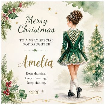 A Christmas Card for the Girl Who Loves to Dance
Celebrate the magic of Christmas with a truly special card for the girl who loves Irish dancing. ✨
This&nbsp;bespoke luxury Christmas card&nbsp;is a thoughtful way to let a special daughter, granddaughter, goddaughter, niece, cousin or friend know just how much she means to you.
Personalised and customised especially for her, you can choose from different&nbsp;hair colours and styles&nbsp;to create a card that looks like the recipient. She is beautifully dressed in a&nbsp;sparkling Irish dance dress, adding a touch of festive magic and sparkle to this very special design.
Every detail is carefully chosen to make this a unique Christmas card created just for her. Much more than just a Christmas card, it&rsquo;s a&nbsp;thoughtful keepsake to treasure, celebrating her love of Irish dance and capturing a little piece of Christmas magic.
Bespoke &bull; Personalised &bull; Customised &bull; Sparkling &bull; Luxury &bull; Thoughtful &bull; Made to Treasure