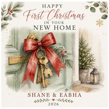 🔑&nbsp;The Key to Christmas&nbsp;🎄
Celebrate a very special milestone with this&nbsp;luxury bespoke First Christmas card, featuring beautiful keys to their new front door &mdash; a perfect symbol of a new home, new beginnings and precious memories to come.
Personalised with their name and the year, this unique&nbsp;6x6 card&nbsp;is made especially for them, making it a truly&nbsp;personal and thoughtful keepsake&nbsp;to treasure long after Christmas.
A beautiful way to mark their&nbsp;first Christmas in their new home&nbsp;with something that feels as special and unique as the occasion itself.
✨ Luxury bespoke design✨ Personalised with name &amp; year✨ Unique and made especially for them✨&nbsp;6x6 luxury card✨ A thoughtful, personal Christmas gift✨ A special keepsake to treasure