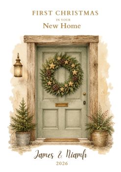 🎄🏡&nbsp;First Christmas in Our New Home
Celebrate their&nbsp;first Christmas in their new home&nbsp;with this beautiful&nbsp;luxury bespoke card, featuring a charming festive front door, capturing the magic of Christmas and the excitement of a new beginning.
Personalised with their name and year, this unique&nbsp;C5 card&nbsp;is made especially for them, making it a truly&nbsp;thoughtful and personal keepsake&nbsp;to treasure for years to come.
A special way to celebrate a new home, new memories and their very first Christmas there.
✨ Luxury bespoke design✨ Festive front door design✨ Personalised with name &amp; year✨&nbsp;C5 luxury card✨ Unique and made especially for them✨ Thoughtful, personal Christmas keepsake