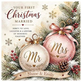 Celebrate their&nbsp;first Christmas as a married couple&nbsp;with a truly special card made just for them.
This&nbsp;bespoke luxury Christmas card&nbsp;is personalised with the couple&rsquo;s names, making it a thoughtful and unique way to mark such a wonderful milestone.
Beautifully designed with that extra special touch, this is more than just a Christmas card &mdash; it&rsquo;s a&nbsp;personal keepsakethey can treasure and look back on for years to come.
✨&nbsp;Bespoke &bull; Luxury &bull; Personalised &bull; Unique &bull; Thoughtful &bull; A Keepsake to Treasure