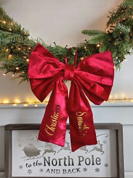 Beautiful Personalised Red Velvet Bow Christmas Tree Topper Decoration