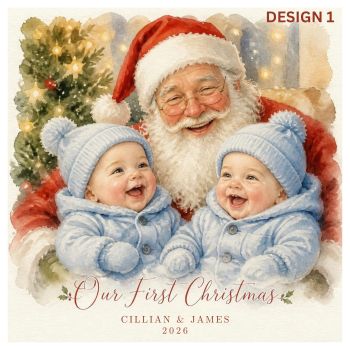 Double the joy, double the magic! 🎄✨ Celebrate the precious first Christmas of your twin boysl with this beautiful bespoke luxury Trinket Card, specially created to make their very first Christmas extra memorable.
&nbsp;
Personalised with both babies&rsquo; names and the year, this unique keepsake can be customised to suit your little boys, making it a truly special and thoughtful Christmas card.
&nbsp;
Beautifully designed on luxury 6x6 card stock, with gorgeous festive details, this is more than just a Christmas card &mdash; it&rsquo;s a personalised keepsake to treasure for years to come.