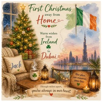 First Christmas in Dubai
Celebrate a very special milestone with this&nbsp;bespoke 6x6 luxury Christmas card, created to mark your first Christmas in Dubai.
Thoughtfully personalised with&nbsp;your name and year, this unique design makes a beautiful way to capture the excitement of a new chapter and a Christmas in a very special place.
A&nbsp;personal, thoughtful and memorable keepsake, designed especially for you and made to treasure for years to come.