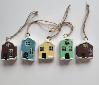 A set of 5 handcrafted wooden winter houses, hand-painted with acrylic, is perfect for your winter decorations or as a cute gift for handmade lovers.