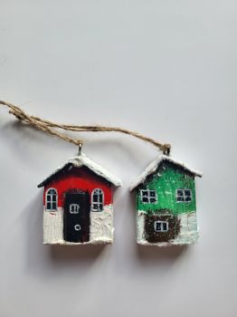 Beautifully rustic-style handcrafted wooden houses, perfect for a Christmas tree if you love a vintage look or as a unique gift.