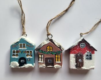 Handmade set of 3 wooden houses, made from reclaimed wood and hand-painted with acrylic, is perfect for a unique gift.