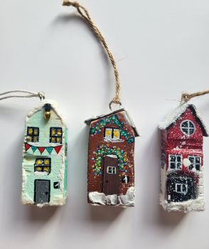 Unique set of 3 Christmas ornaments, hand-painted with acrylic, perfect for your tree or as a perfect, rustic gift.