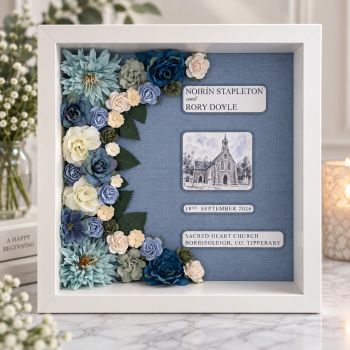 A bespoke handmade wedding keepsake created using your original wedding invitation, colours and special details from your day. A unique way to preserve the memories of your wedding. 🤍