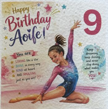 A gorgeous personalized 6&times;6 card created especially for your gymnast ✨ Customize the hairstyle and hair color to make it look just like her, complete with beautiful glitter detailing on the leotard for extra sparkle and shine. Perfect for birthdays, Christmas, congratulations, good luck, well done gifts, competition celebrations, or simply to make your gymnast&rsquo;s day extra special 🤸&zwj;♀️💖 A magical keepsake she&rsquo;ll treasure forever.