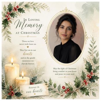 A beautiful and meaningful Christmas remembrance card, thoughtfully created to honour someone special who is no longer with us.
Printed on&nbsp;luxury 6x6 linen card, this bespoke design features a&nbsp;personal photograph, adding an extra special touch and creating a truly unique keepsake for the family to treasure.
The gentle wording reflects the love, light and memories that remain, offering a heartfelt way to let a family know they are being remembered and thought of at this special time of year.
Personalised with your chosen photograph, making each card as unique and meaningful as the person being remembered.