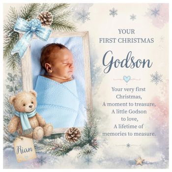 A beautiful keepsake for a very special first Christmas.&nbsp;🎄✨
This gorgeous&nbsp;Baby&rsquo;s First Christmas card&nbsp;can be personalised with the baby&rsquo;s&nbsp;name and chosen relation, making it perfect for a&nbsp;new grandson, godson, nephew, cousin&nbsp;or another precious little one.
Created on&nbsp;luxury 6x6 linen card stock, this thoughtful and unique design makes a beautiful keepsake to treasure and look back on for years to come.
A truly&nbsp;special, personalised and meaningful card to celebrate a little one&rsquo;s very first Christmas.