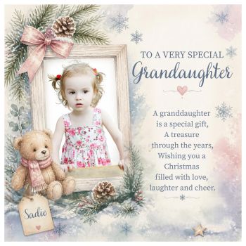 A Christmas Keepsake Made Just for Her
A truly special Christmas card, lovingly created for a&nbsp;daughter, granddaughter, goddaughter, niece, cousin or another very special girl.
Printed on&nbsp;luxury 6x6 linen card stock, this beautiful bespoke design can be personalised with a&nbsp;good-quality photograph, adding a wonderfully personal touch and making the card completely unique to her.
Thoughtful, beautiful and made to order, this is so much more than a Christmas card &mdash; it is a&nbsp;special keepsake to be treasured, remembered and enjoyed for years to come.
A beautiful way to let someone special know just how loved they are at Christmas, creating a card that will be&nbsp;treasured always.