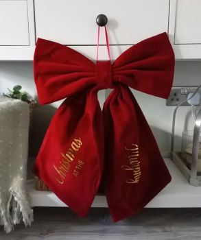 Beautiful Personalised XLarge Red Velvet Bow Christmas Tree Topper Decoration