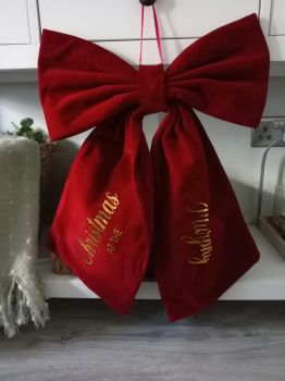Beautiful Personalised XLarge Red Velvet Bow Christmas Tree Topper Decoration