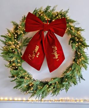 Beautiful Personalised XLarge Red Velvet Bow Christmas Tree Topper Decoration