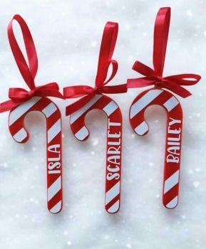 Personalised Red &amp; White Candy Cane Christmas Tree Decoration