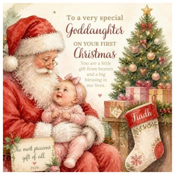 A beautiful keepsake for a very special first Christmas.&nbsp;🎄✨
This gorgeous&nbsp;Baby Girl&rsquo;s First Christmas card&nbsp;can be personalised with the baby&rsquo;s&nbsp;name and chosen relation, making it perfect for a&nbsp;new granddaughter, goddaughter, niece, cousin&nbsp;or another precious little girl.
Created on&nbsp;luxury 6x6 linen card stock, this thoughtful and unique design makes a beautiful keepsake to treasure and look back on for years to come.
A truly&nbsp;special, personalised and meaningful card to celebrate a little girl&rsquo;s very first Christmas.