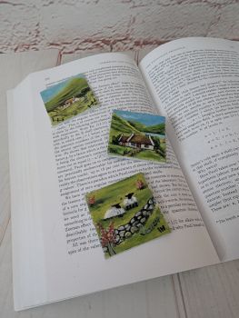 Small hand-painted magnets featuring Irish countryside and coastal scenes. Each design is painted by hand and available as an individual option.
