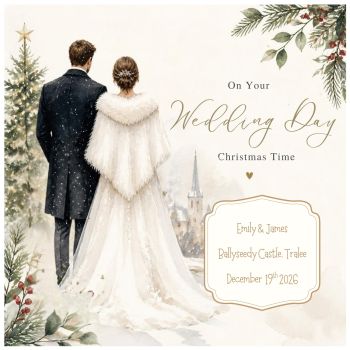 Celebrate a magical Christmas wedding with a beautiful, personalised keepsake card, specially created for the happy couple. ❤️
Crafted on&nbsp;6x6 luxury card stock, this special card can be personalised with the couple&rsquo;s names, wedding date and details, making it a truly unique memento of their unforgettable day.
A thoughtful, bespoke card to cherish long after Christmas, perfect for framing as a lasting reminder of a very special beginning together. ✨