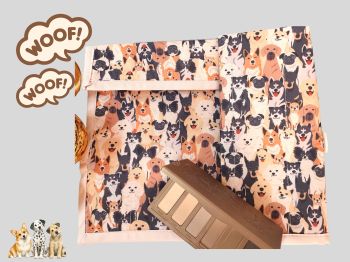 This sanitary pads holder bag has lots of happy dogs print. This medium sized period pads holder orcosmetic bag is ideal for first periods for your teenage girl, or the dog lover in your life. It is fully lined with matching soft grey cotton fabric. It has a 3 press studs to close.&nbsp;
This bag will fit standard period pads or tampons packets. The bag measures 24cm long X 18cm wide with a handmade tag added. It is a descreet way of holding pads, if needed or can&nbsp; be used for everyday uses.&nbsp;&nbsp;