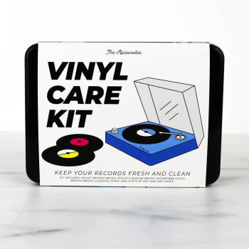 

Vinyl care kit to keep your records clean and the sound crisp
Includes a velvet record brush, stylus cleaning brush, bristle brush, cleaning spray and microfibre cloth
Wet and dry wipes included
Comes in a handy presentation gift tin
Great gift idea for record lovers and fans of retro vinyl

