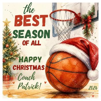 A unique and thoughtful Christmas keepsake for a very special basketball coach! 🏀🎄
This bespoke luxury Christmas card is beautifully crafted on premium hammered card stock and finished with a touch of glitter for a little festive sparkle.
Personalised with the coach&rsquo;s name and year, it&rsquo;s a special way to say thank you for all the encouragement, dedication and support throughout the year.
A truly unique card, made to order and designed to be treasured long after Christmas. Perfect for a basketball coach who deserves something a little different &mdash; a luxury personalised keepsake you won&rsquo;t find in the shops!