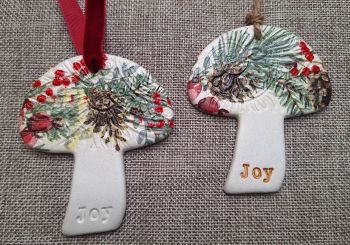 Christmas mushroom ornament, handcrafted with clay.