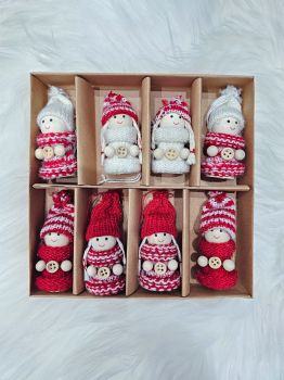 Set of 8 Red &amp; White Knitted Christmas Ornaments 🎄