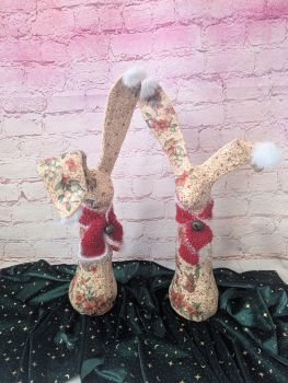 A pair of fully handmade Christmas hare decorations, approx. 45 cm tall. Sold as a set of two. Local collection only.