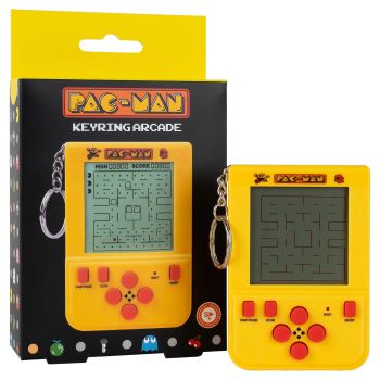 

Officially licensed PAC-MAN game in a keyring format
Classic maze chase gameplay with original sounds
Black and white LCD screen with high score and score display
4-directional controls with Start/Pause, Sound and On/Off buttons
Yellow case with red buttons and metal keyring chain
Powered by 2 x AAA batteries (not included)

