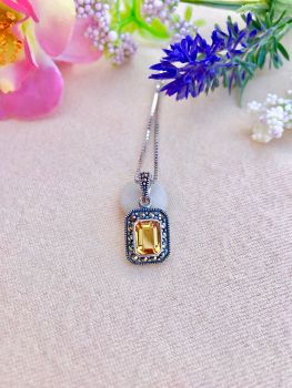 Emerald Cut Citrine Marcasite Halo Sterling Silver Necklace
Metal: Sterling Silver
Gem: Swiss Marcasite , Citrine (Grade: AAAA)
Citrine size: 8mm x 6mm
Birthstone: November