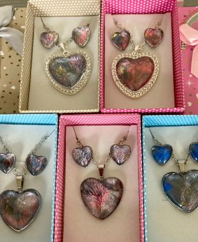 Ocean coral reef hand painted unique heart pendant necklace and earring sets by CS Sparkle