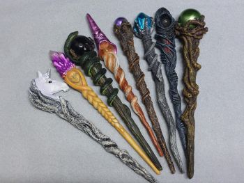 These mystical wands are perfect for your witch or wizard collection! Please note that the wands are not toys and should be handled with care.
🌟 Cast in the finest resin before being lovingly hand-painted.&nbsp;
🌟 They are about 24cm length.
~~> Wands available:
🌟 Unicorn
🌟 Goddess Wand With Purple Crystal
🌟 Snake &amp; Black Orb
🌟 Wizard Wand
🌟 Purple Orb
🌟 Blue Crystal &amp; Snake
🌟 Grim Reaper
🌟 Green Orb Branch
🌟 Wood Man Branch 
🌟 Wand Stand/Holder + 4x Wands (random style)
&nbsp;
🌟 These wands are elegant and appealing, magic wands are necessity for any witch or wizard's collection.
🌟 POSTAGE NOTE: as lately the post have not been treating the packets correctly. I have decided that the Wands will have to be sent with registered post.