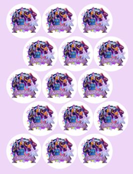 **Free shipping over &euro;50** High quality personalised stickers (1 sheet):

Made to Order and Personalised with any name
Other characters available &ndash; please drop me an email and I can let you know what is available
Choose between 2 inch Stickers (12 per sheet) or 1.5 inch stickers (20 per sheet)
High Quality Premium Glossy Vinyl
Bright vibrant colours
Water resistant
Can be removed and re-applied with ease

Please allow 1 week for items to be shipped. ** License held to use images.