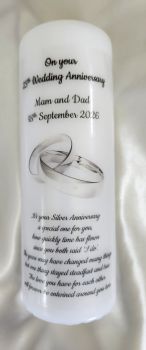 Large silver wedding anniversary candle