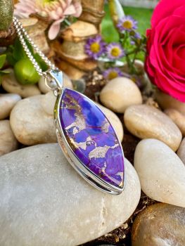 Marquise Shape Purple Copper Turquoise Sterling Silver NecklaceMetal: Sterling SilverGem:&nbsp;Purple Copper TurquoiseStone Size: 32mm x 14mm