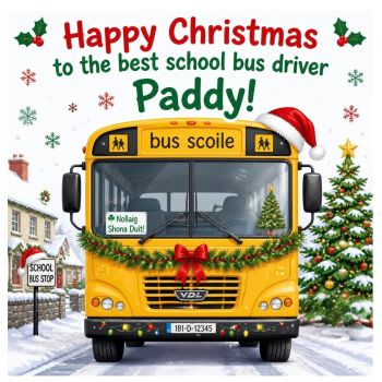 A Special Christmas Thank You for a Wonderful School Bus Driver 🎄
A thoughtful&nbsp;6x6 luxury bespoke Christmas card, personalised with the bus driver&rsquo;s&nbsp;name&nbsp;and designed as a special keepsake to show appreciation for all they do throughout the year.
A lovely way to say&nbsp;thank you to the person who gets the children safely to and from school every day &mdash; a Christmas card they&rsquo;ll be proud to receive and treasure.