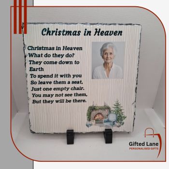 Remember someone in Heaven with personalised slate of a Loved one in Heaven poem. These slates can be personalised with either of two poems along with any picture or text on them and with accessories like Rocking Chair. Another special personalised gift from Gifted Lane and would make an ideal remembrance present for someone special.