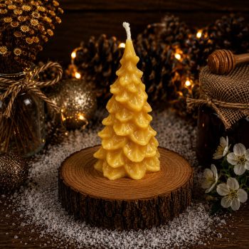 The Beeswax Christmas Tree Candle is a festive and charming candle made from 100% pure and natural beeswax. It is designed to resemble a Christmas tree and provides a warm and inviting glow while emitting a subtle, natural honey scent. The perfect addition to your holiday decorations and celebrations, bringing a touch of nature and warmth to your home.
Dimensions
Burn time approx. 4 &ndash; 6 hours.
114mm height, 45mm diameter.
Weight 38g