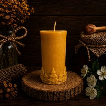 The Christmas Tree Pillar - Tall Beeswax Candle is the perfect addition to your holiday d&eacute;cor. Made from pure beeswax, this candle provides a clean, long-lasting burn that releases negative ions, purifying the air and reducing indoor pollution. Its elegant design, shaped like a tall Christmas tree, will add a festive touch to any room and its warm, inviting honey-like aroma will create a cozy and inviting ambiance, perfect for holiday gatherings with friends and family. Light up the Christmas Tree Pillar - Tall Beeswax Candle to bring the joy of the holiday season into your home.Dimensions 130mm &times; 70mmWeight 330g
Burn time: 44 hour