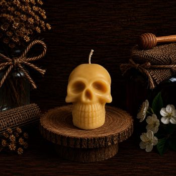 Our Skull Beeswax Candle is not only spooky, but it&rsquo;s also practical. This candle weighs 241g and measures 80mm in length and 100mm in width, making it a substantial size for any gothic setting. Despite its size, it has a burn time of approximately 25 hours, providing ample time for you to enjoy its warm, golden glow.
&nbsp;