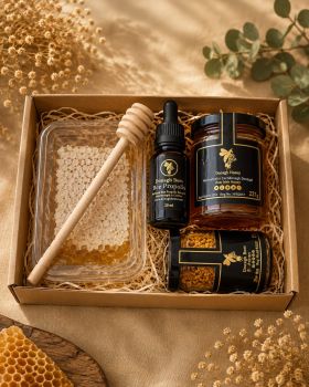 Looking for the perfect gift for a honey lover or someone who appreciates natural products? Our Wild Flower Honey Gift Set has everything you need to delight your taste buds and support your health.
Inside, you&rsquo;ll find a jar of our delicious and fragrant Wild Flower Honey, perfect for adding sweetness to your favorite foods or drinks. You&rsquo;ll also find a piece of our Honeycomb Cut, which is filled with pure, raw honey straight from the comb. And to top it off, our Pollen Jar is packed with essential vitamins and minerals to give you a natural energy boost.
For added health benefits, our Liquid Propolis is included &ndash; this powerful natural antibiotic helps to keep you healthy and feeling great. And to make it easy to enjoy your honey, our Honey Dispenser is included, which is both stylish and functional.
So whether you&rsquo;re looking for a special gift or just want to treat yourself to some luxurious self-care, our gift set has everything you need. Order yours today and experience the joy of these wonderful products for yourself!