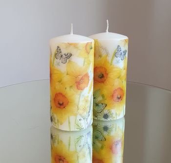 Beautiful Pilar Candle decorated with decoupage techniques This candles measures 15 cm height, diameter 7.5cm, burning time 70+ hours Unique Gift, Perfect idea for a gift or even to keep for yourself These candles will be perfect for decorating. Will be in box wrapped packaging for delivery. Made with love by Mariyas Creations &nbsp;