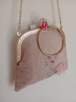 Handcrafted Vintage Inspired Handbag &ndash; Bangle &ndash; Blush Shimmer - Floral Applique&nbsp;