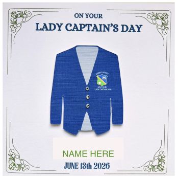 Personalized Captain's Jacket Golf Card
Celebrate a special achievement with this unique and thoughtful card:

Customizable Details:&nbsp;Personalize with the recipient's name, event date, and the golf club logo for a truly personal touch.
Captivating Design:&nbsp;Features a stylish captain's jacket illustration with clear gem button details, creating an elegant and distinctive look.
Keepsake Quality:&nbsp;More than just a card, it&rsquo;s designed to be a cherished keepsake, reminding the recipient of their special day for years to come.

A perfect way to mark the big day and celebrate a memorable occasion! ⛳💎🎉