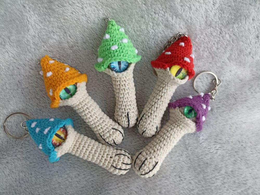 Creepy Mushroom Keychain Grumpy Mushroom Crochet Halloween