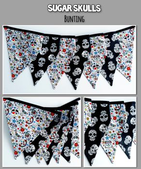 Beautiful Day of The Dead sugar skulls bunting 7 flags, 1.40 metres long