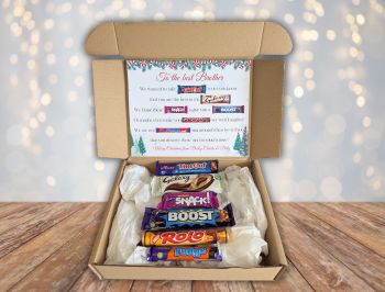 Introducing our Brother Christmas Chocolate Poem Gift Box! Packed with six delicious full-sized chocolate bars, it&rsquo;s the perfect way to spread holiday cheer.
