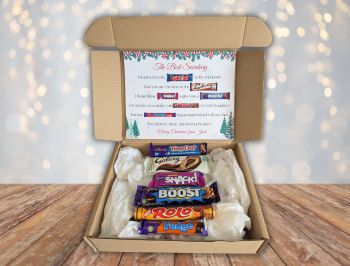 Introducing our Secretary Christmas Chocolate Poem Gift Box! Packed with six delicious full-sized chocolate bars, it&rsquo;s the perfect way to spread holiday cheer.
